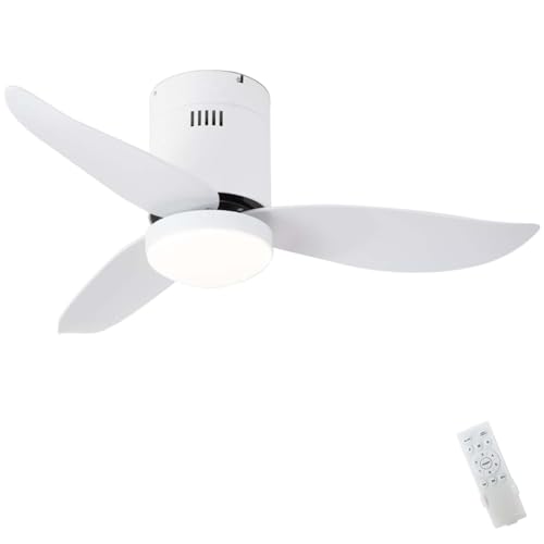 Caufloce Weiß Deckenventilator mit Beleuchtung und Fernbedienung, Groß 6 Gang Modern Reversibel Lampe mit Ventilator Leise LED Deckenlampe Ventilator DC Smart Wohnzimmer 35 Inch Schlafzimmer-138cm von Caufloce