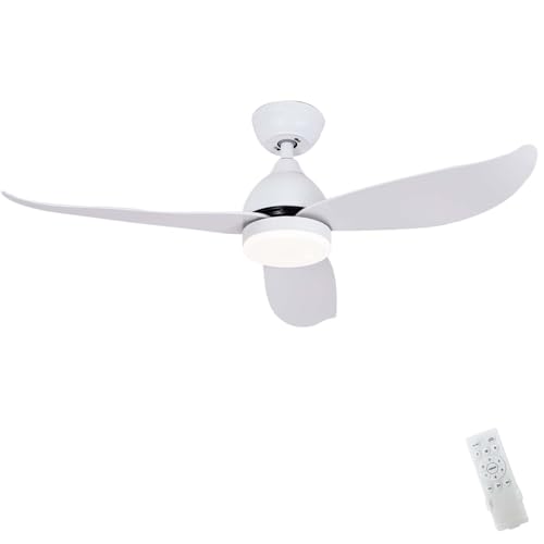 Caufloce Weiß Deckenventilator mit Beleuchtung und Fernbedienung, Reversibel 3 Farben 6 Gang Lampe mit Ventilator LED Leise Modern Groß Deckenlampe mit Ventilator Smart DC für Schlafzimmer-90cm von Caufloce