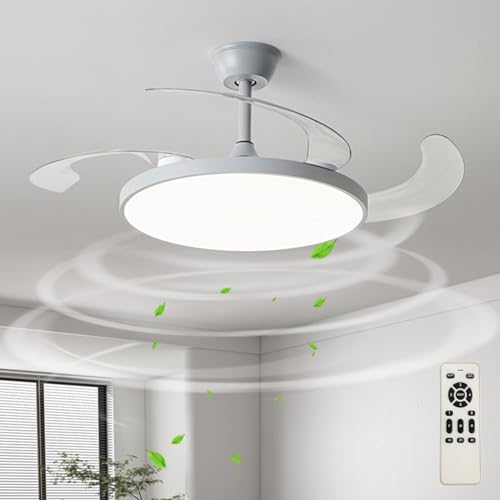 Groß Deckenventilator Mit Beleuchtung Und Fernbedienung Leise Schlafzimmer Einziehbare Lampe Mit Ventilator LED Dimmbar Reversibel Deckenventilator Mit Licht Modern 6 Gang Für Wohnzimmer-White||108cm Groß Deckenventilator Mit Beleuchtung Und Fernbedienung Leise Schlafzimmer Einziehbare Lampe Mit Ventilator LED Dimmbar Reversibel Deckenventilator Mit Licht Modern 6 Gang Für Wohnzimmer-White||108cm von Caufloce