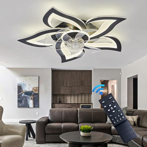 LED Deckenleuchte Mit Ventilator 6 Speed Reversibel Deckenventilator Mit Beleuchtung Moderne Timer Celing Light with Fan Und Fernbedienung Leise Für Wohnzimmer-black von Caufloce