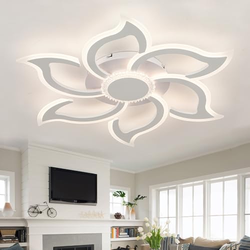 Caufloce Smart Deckenleuchte Modern Groß Blume Deckenbeleuchtung LED Mit Fernbedienung APP Deckenlampe Dimmbar 3000K-6000K Speicherfunktion Wohnzimmer, Schlafzimmer-White von Caufloce