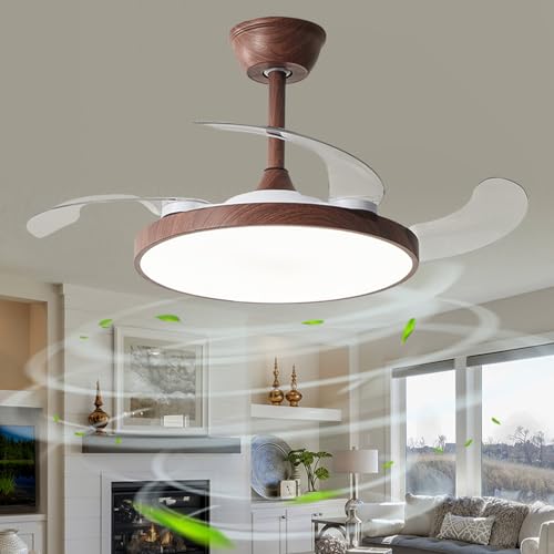 Unsichtbare Ventilator Lampe, Einziehbare Flügel Deckenventilator Mit Beleuchtung Dimmbar Modern, Reversibel Fan with Lightt Groß Timer Schlafzimmer Wohnzimmer Kinderzimmer-Faux woodgrain||95cm Unsichtbare Ventilator Lampe, Einziehbare Flügel Deckenventilator Mit Beleuchtung Dimmbar Modern, Reversibel Fan with Lightt Groß Timer Schlafzimmer Wohnzimmer Kinderzimmer-Faux woodgrain||95cm von Caufloce