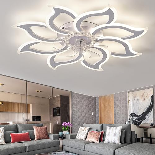 Wohnzimmer Deckenventilator Mit Beleuchtung Reversibel, Dimmbar Fan with Light APP, Moderne Deckenventilator Licht Mit Fernbedienung Timer 6 Speed Flower Für Schlafzimmer-white Wohnzimmer Deckenventilator Mit Beleuchtung Reversibel, Dimmbar Fan with Light APP, Moderne Deckenventilator Licht Mit Fernbedienung Timer 6 Speed Flower Für Schlafzimmer-white von Caufloce