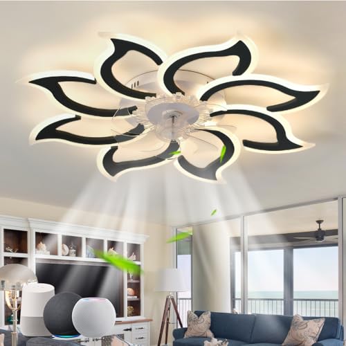 Wohnzimmer Deckenventilator Mit Beleuchtung Reversibel, Dimmbar Fan with Light Alexa APP, Moderne Deckenventilator Licht Mit Fernbedienung Timer 6 Speed Flower Für Schlafzimmer-black Wohnzimmer Deckenventilator Mit Beleuchtung Reversibel, Dimmbar Fan with Light Alexa APP, Moderne Deckenventilator Licht Mit Fernbedienung Timer 6 Speed Flower Für Schlafzimmer-black von Caufloce