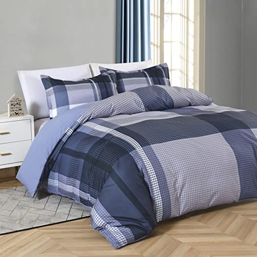 Caurbed Bettwäsche Plaid Mikrofaser 3 Teilig Bettbezug Set Winter Weiche Bettwäsche Bettdeckenbezug Wendebettwäsche für Doppelbett mit Kissenbezug 80 x 80 (Navy blau, 135 x 200 cm) von Caurbed