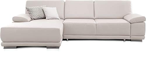 CAVADORE Schlafsofa Corianne / L-Form-Sofa mit verstellbaren Armlehnen, Bettfunktion und Longchair / 282 x 80 x 162 / Kunstleder, weiß von CAVADORE
