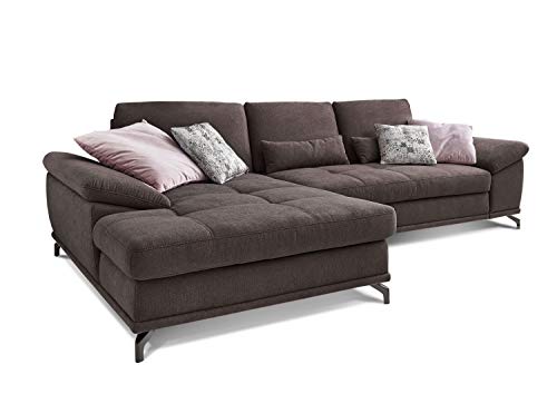 Cavadore L-Form-Sofa Castiel mit Federkern / Große Eckcouch mit Sitztiefenverstellung und XL-Longchair / 312 x 89 x 173 / Webstoff, Dunkelbraun von CAVADORE