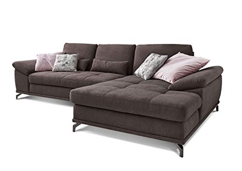 Cavadore Ecksofa Castiel mit Federkern / Großes Sofa in L-Form mit Sitztiefenverstellung und XL-Longchair / 312 x 89 x 173 / Webstoff, Dunkelbraun von CAVADORE