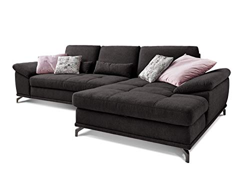 Cavadore Ecksofa Castiel mit Federkern / Großes Sofa in L-Form mit Sitztiefenverstellung und XL-Longchair / 312 x 89 x 173 / Webstoff, Schwarz von CAVADORE