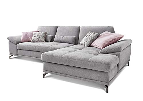 Cavadore Ecksofa Castiel mit Federkern / Großes Sofa in L-Form mit Sitztiefenverstellung und XL-Longchair / 312 x 89 x 173 / Webstoff, Hellgrau von CAVADORE