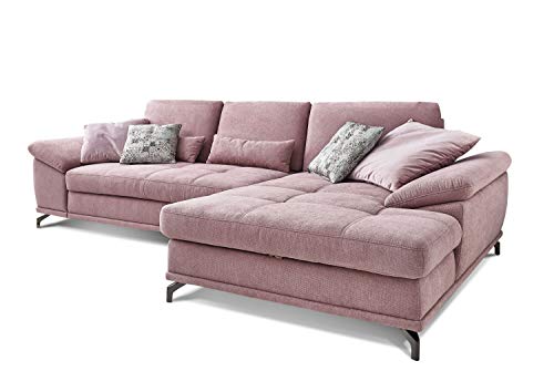 Cavadore Ecksofa Castiel mit Federkern / Großes Sofa in L-Form mit Sitztiefenverstellung und XL-Longchair / 312 x 89 x 173 / Webstoff, Flieder-Rosa von CAVADORE