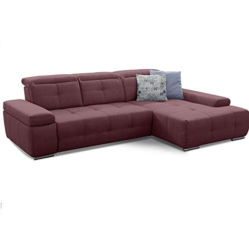 Cavadore Schlafsofa Mistrel mit XL-Longchair, Ecksofa mit leichter Fleckentfernung dank Soft Clean, geeignet für Haushalte mit Kindern, Haustieren, 273 x 77 x 173, rot von CAVADORE