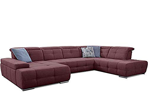 Cavadore Wohnlandschaft Mistrel mit verstellbaren Kopfteilen / U-Form Sofa mit leichter Fleckentfernung dank Soft Clean / Geeignet für Haushalte mit Kindern, Haustieren /343 x 77 x 228 / rot von CAVADORE