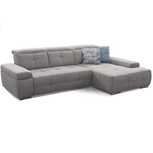 Cavadore Ecksofa Mistrel mit verstellbaren Kopfteilen, L-Form Sofa mit leichter Fleckentfernung dank Soft Clean, geeignet für Haushalte mit Kindern, Haustieren, 273 x 77 x 173, hellgrau von CAVADORE