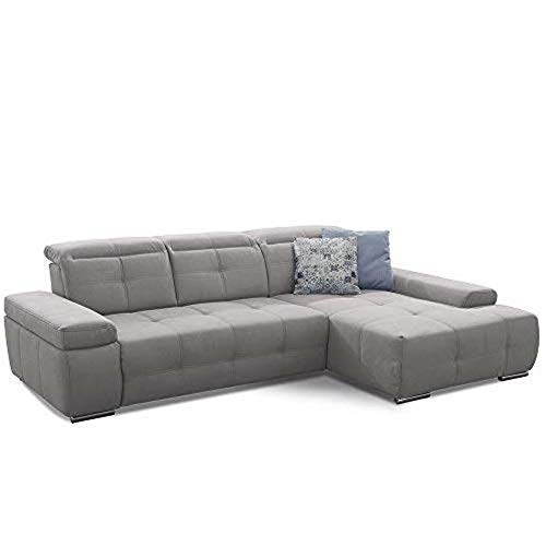 Cavadore Schlafsofa Mistrel mit XL-Longchair, Ecksofa mit leichter Fleckentfernung dank Soft Clean, geeignet für Haushalte mit Kindern, Haustieren, 273 x 77 x 173, hellgrau von CAVADORE