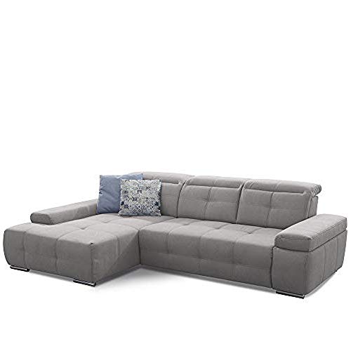 Cavadore Eckcouch Mistrel mit verstellbaren Kopfteilen, Ecksofa mit leichter Fleckentfernung dank Soft Clean, geeignet für Haushalte mit Kindern, Haustieren, 273 x 77 x 173, hellgrau von CAVADORE