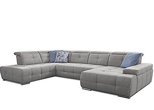 Cavadore Wohnlandschaft Mistrel mit Bettfunktion / Schlafsofa mit leichter Fleckentfernung dank Soft Clean / Geeignet für Haushalte mit Kindern, Haustieren /343 x 77 x 228 / hellgrau von CAVADORE