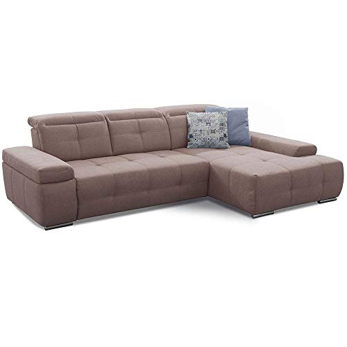 Cavadore Schlafsofa Mistrel mit XL-Longchair, Ecksofa mit leichter Fleckentfernung dank Soft Clean, geeignet für Haushalte mit Kindern, Haustieren, 273 x 77 x 173, hellbraun von CAVADORE