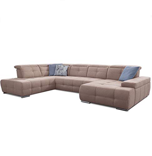 Cavadore Wohnlandschaft Mistrel mit Bettfunktion / Schlafsofa mit leichter Fleckentfernung dank Soft Clean / Geeignet für Haushalte mit Kindern, Haustieren /343 x 77 x 228 / hellbraun von CAVADORE