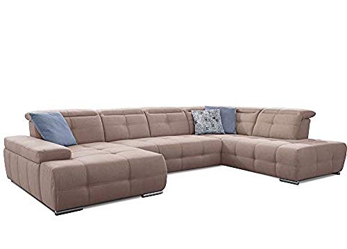 Cavadore Wohnlandschaft Mistrel mit Schlaffunktion / U-Form Bettsofa mit leichter Fleckentfernung dank Soft Clean / Geeignet für Haushalte mit Kindern, Haustieren /343 x 77 x 228 / hellbraun von CAVADORE