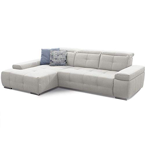 Cavadore Eckcouch Mistrel mit verstellbaren Kopfteilen, Ecksofa mit leichter Fleckentfernung dank Soft Clean, geeignet für Haushalte mit Kindern, Haustieren, 273 x 77 x 173, weiß von CAVADORE