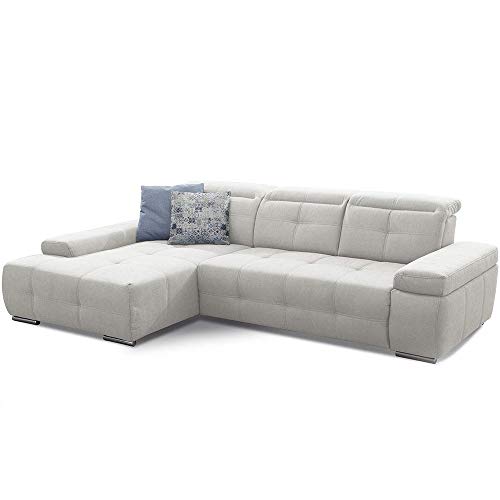 Cavadore Ecksofa Mistrel mit Schlaffunktion, L-Form Sofa mit leichter Fleckentfernung dank Soft Clean, geeignet für Haushalte mit Kindern, Haustieren, 273 x 77 x 173, weiß von CAVADORE