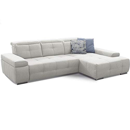 Cavadore Ecksofa Mistrel mit verstellbaren Kopfteilen, L-Form Sofa mit leichter Fleckentfernung dank Soft Clean, geeignet für Haushalte mit Kindern, Haustieren, 273 x 77 x 173, weiß von CAVADORE