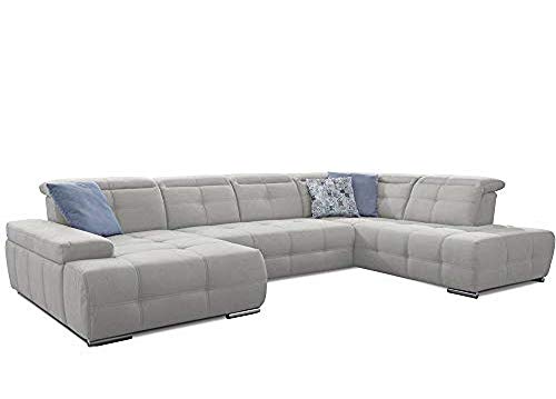 Cavadore Wohnlandschaft Mistrel mit verstellbaren Kopfteilen / U-Form Sofa mit leichter Fleckentfernung dank Soft Clean / Geeignet für Haushalte mit Kindern, Haustieren /343 x 77 x 228 / weiß von CAVADORE