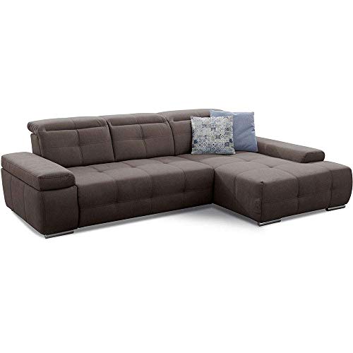 Cavadore Schlafsofa Mistrel mit XL-Longchair, Ecksofa mit leichter Fleckentfernung dank Soft Clean, geeignet für Haushalte mit Kindern, Haustieren, 273 x 77 x 173, braun von CAVADORE