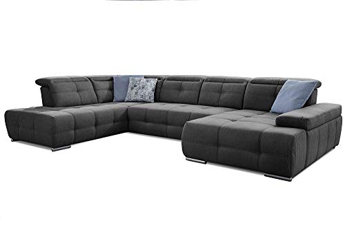 Cavadore Wohnlandschaft Mistrel mit Bettfunktion / Schlafsofa mit leichter Fleckentfernung dank Soft Clean / Geeignet für Haushalte mit Kindern, Haustieren /343 x 77 x 228 / dunkelgrau von CAVADORE