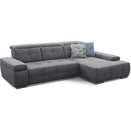 Cavadore Schlafsofa Mistrel mit XL-Longchair, Ecksofa mit leichter Fleckentfernung dank Soft Clean, geeignet für Haushalte mit Kindern, Haustieren, 273 x 77 x 173, grau von CAVADORE