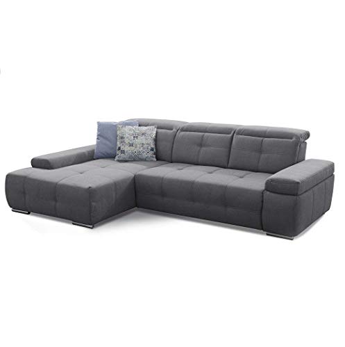 Cavadore Ecksofa Mistrel mit Schlaffunktion, L-Form Sofa mit leichter Fleckentfernung dank Soft Clean, geeignet für Haushalte mit Kindern, Haustieren, 273 x 77 x 173, grau von CAVADORE