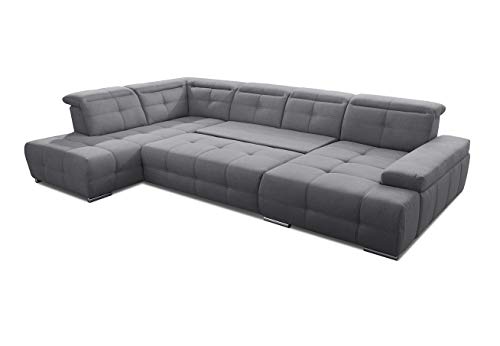 Cavadore Wohnlandschaft Mistrel mit Bettfunktion / Schlafsofa mit leichter Fleckentfernung dank Soft Clean / Geeignet für Haushalte mit Kindern, Haustieren /343 x 77 x 228 / grau von CAVADORE