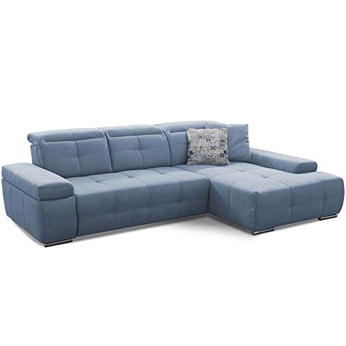 Cavadore Ecksofa Mistrel mit verstellbaren Kopfteilen, L-Form Sofa mit leichter Fleckentfernung dank Soft Clean, geeignet für Haushalte mit Kindern, Haustieren, 273 x 77 x 173, blau von CAVADORE