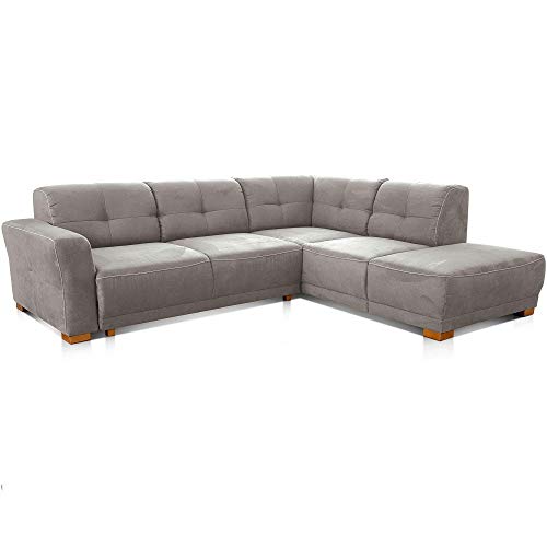 Cavadore Schlafsofa Modeo, mit Federkern, Sofa in L-Form mit Schlaffunktion im modernen Landhausstil, Holzfüße, 261 x 77 x 214, Mikrofaser-Bezug, hellgrau von CAVADORE