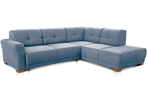 Cavadore Schlafsofa Modeo, mit Federkern, Sofa in L-Form mit Schlaffunktion im modernen Landhausstil, Holzfüße, 261 x 77 x 214, Mikrofaser-Bezug, blau von CAVADORE