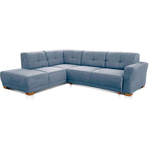Cavadore Schlafsofa Modeo, mit Federkern, Sofa in L-Form mit Schlaffunktion im modernen Landhausstil, Holzfüße, 261 x 77 x 214, Mikrofaser-Bezug, blau von CAVADORE