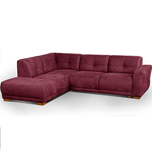 Cavadore Ecksofa Modeo, mit Federkern, Sofa in L-Form im modernen Landhausstil, Holzfüße, 261 x 77 x 214, Lederoptik, rot von CAVADORE