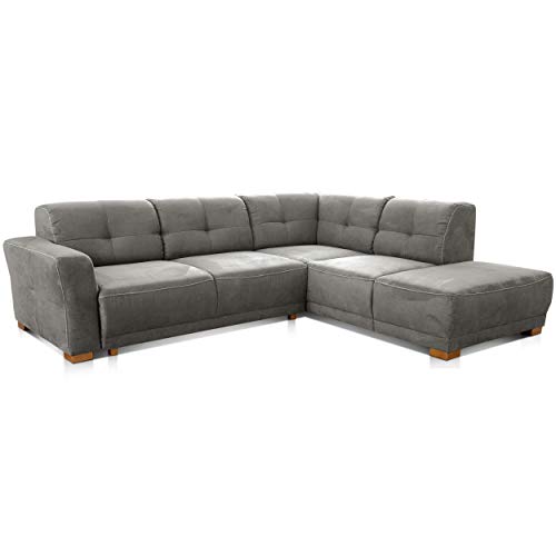 Cavadore Schlafsofa Modeo, mit Federkern, Sofa in L-Form mit Schlaffunktion im modernen Landhausstil, Holzfüße, 261 x 77 x 214, Mikrofaser-Bezug, grau von CAVADORE