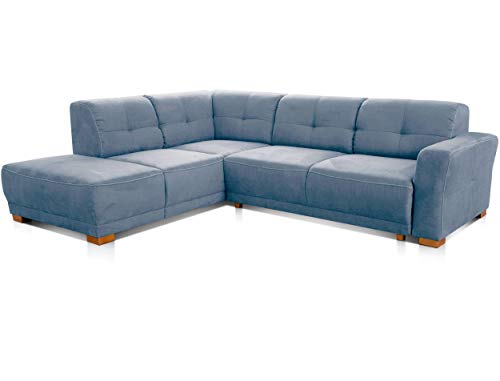Cavadore Ecksofa Modeo, mit Federkern, Sofa in L-Form im modernen Landhausstil, Holzfüße, 261 x 77 x 214, Mikrofaser-Bezug, blau von CAVADORE