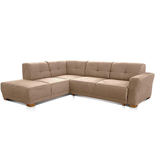 Cavadore Schlafsofa Modeo, mit Federkern, Sofa in L-Form mit Schlaffunktion im modernen Landhausstil, Holzfüße, 261 x 77 x 214, Mikrofaser-Bezug, hellbraun von CAVADORE