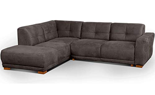 Cavadore Schlafsofa Modeo, mit Federkern, Sofa in L-Form mit Schlaffunktion im modernen Landhausstil, Holzfüße, 261 x 77 x 214, Lederoptik, grau von CAVADORE