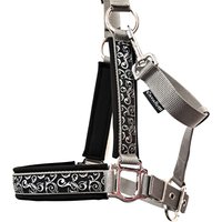 Halfter Warmblut "Tristan" Schwarz Silber Silbergrau Personalisierbar Pferdehalfter Dreifach Verstellbar von Cavalletti4Horses