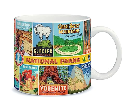 Cavallini, vintage Becher, Kaffeebecher, Keramikbecher Motiv "Nationalparks" von Cavallini
