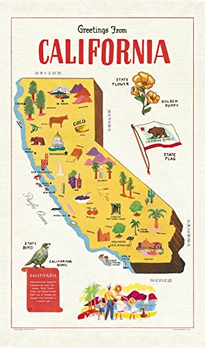 Cavallini & Co. California Map Tea Towel Geschirrtuch, Mehrfarbig von CAVANILLI & CO.