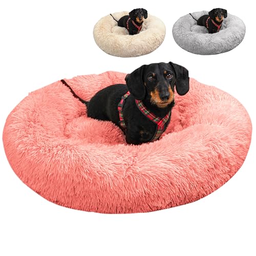Caveli Pet Products Hundebett Rosa Rund Flauschig Hundekissen, M, Donut Pink weiches Hundekörbchen für Hunde bis 20 kg Fluffy von Caveli Pet Products