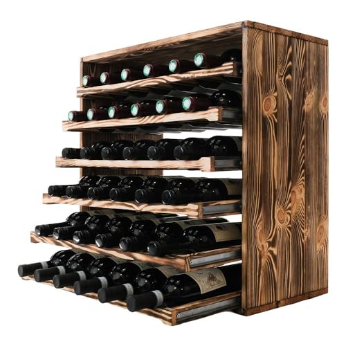 Caverack Leo Weinregal - Quadratischen Modulare Weinständer Holz - 36 Flaschen - Stapelbar Flaschenregal - Wine Rack 60x60 cm - Mit Ausziehbare Regalböden - Geflammtes Kiefernholz - Komplett Montiert von Caverack