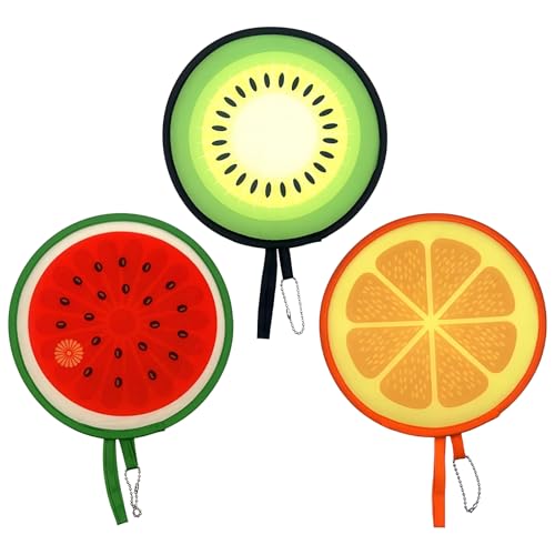 3 runde faltbare Handventilatoren, tragbare Pop-Up-Stofffächer für Damen und Mädchen, Sommer-Kühlfächer für Partygeschenke, Heimdekoration, Outdoor-Reisen (Obst) von CavspkArt