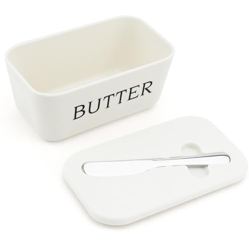 Butterdose mit Deckel und Messer, 1100 ml, luftdicht, weiß, Butterhalter für Arbeitsplatte und Kühlschrank, Box für Käse, Nüsse Butterdose mit Deckel und Messer, 1100 ml, luftdicht, weiß, Butterhalter für Arbeitsplatte und Kühlschrank, Box für Käse, Nüsse von CavspkArt