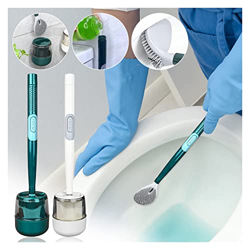 WC Bürste mit Halter, Silikon Toilettenbürste mit Reinigungsmittel Spender, WC Bürste Wandmontage, Klobürste Silikon, Toilettenbürsten für Badezimmer mit schnell trocknendem Haltersatz (Grün) von CawBing